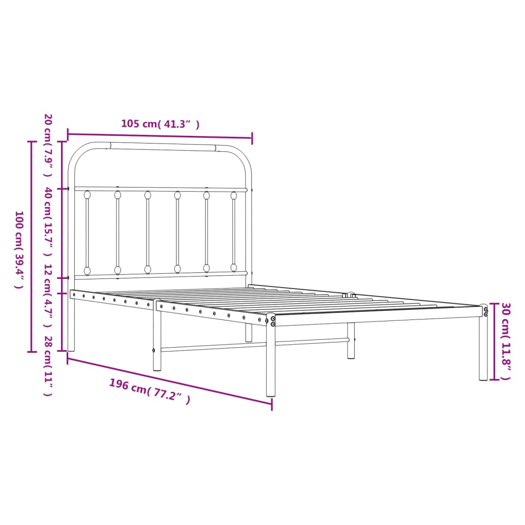 Bedframe Metaal 100 x 190 cm Zwart met hoofdbord