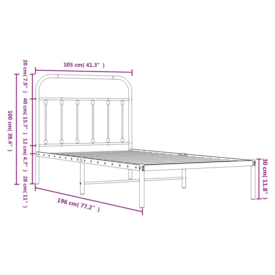 Bedframe Metaal 100 x 190 cm Zwart met hoofdbord