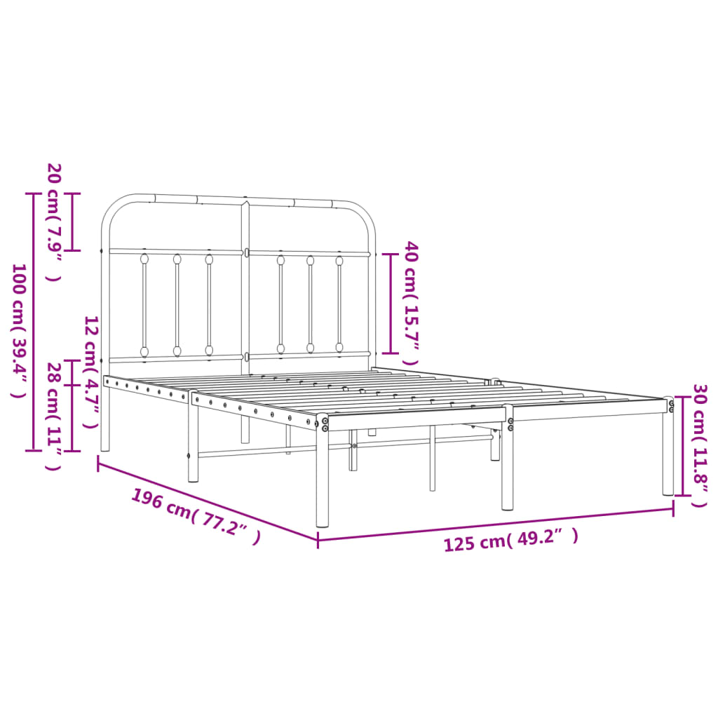 Bedframe Metaal 120 x 190 cm Zwart met hoofdbord
