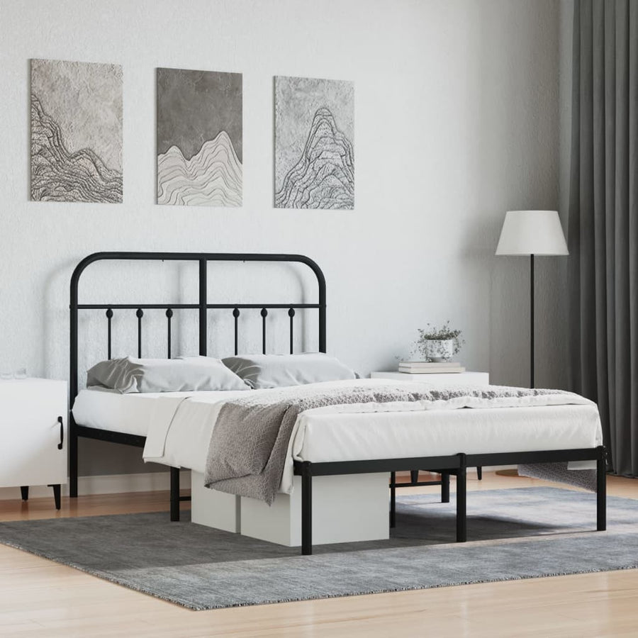 Bedframe Metaal 120 x 190 cm Zwart met hoofdbord