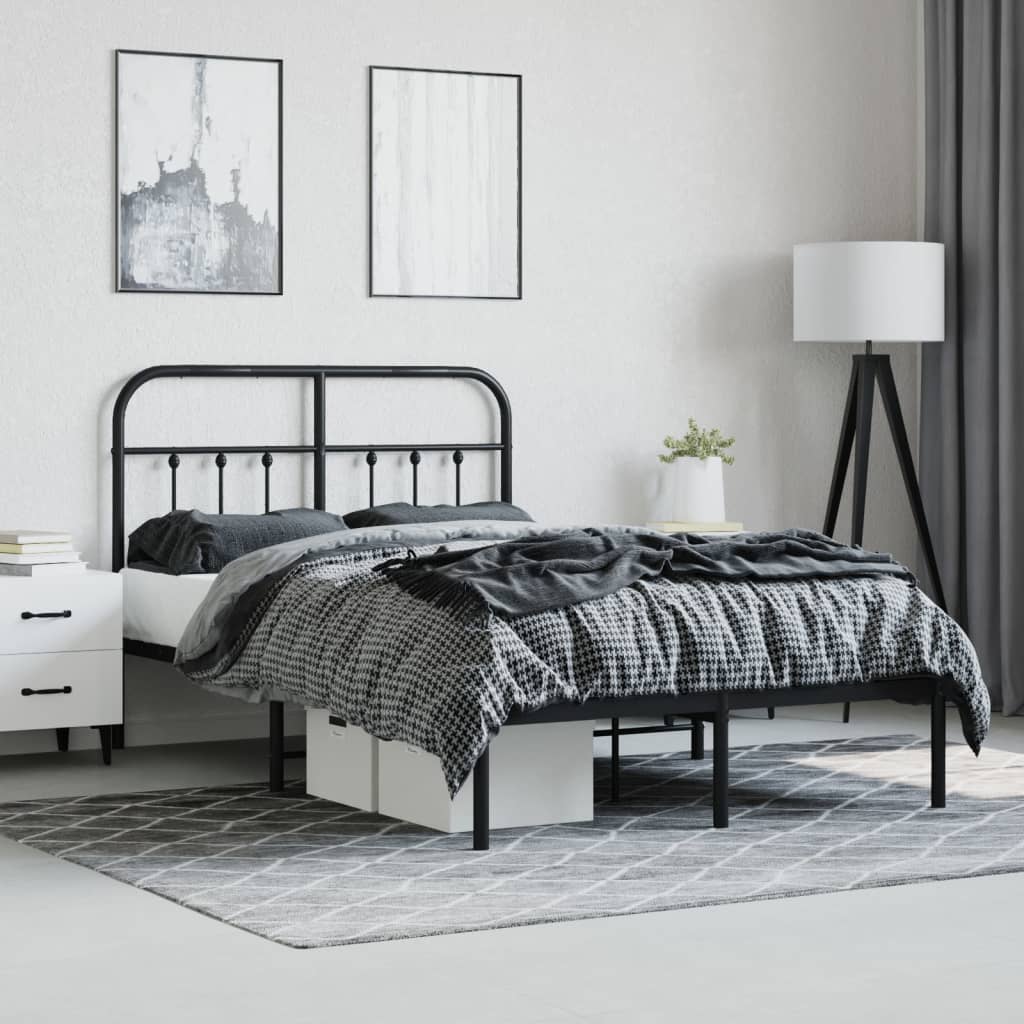 Bedframe Metaal 120 x 200 cm Zwart met hoofdbord