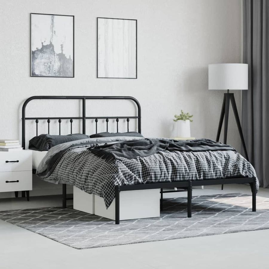 Bedframe Metaal 140 x 190 cm Zwart met hoofdbord