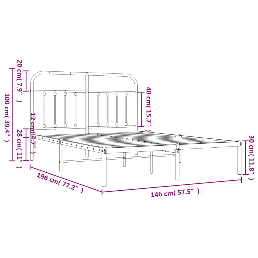 Bedframe Metaal 140 x 190 cm Zwart met hoofdbord