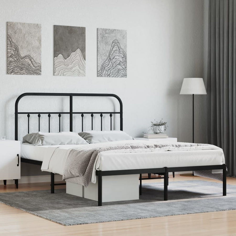 Bedframe Metaal 140 x 190 cm Zwart met hoofdbord