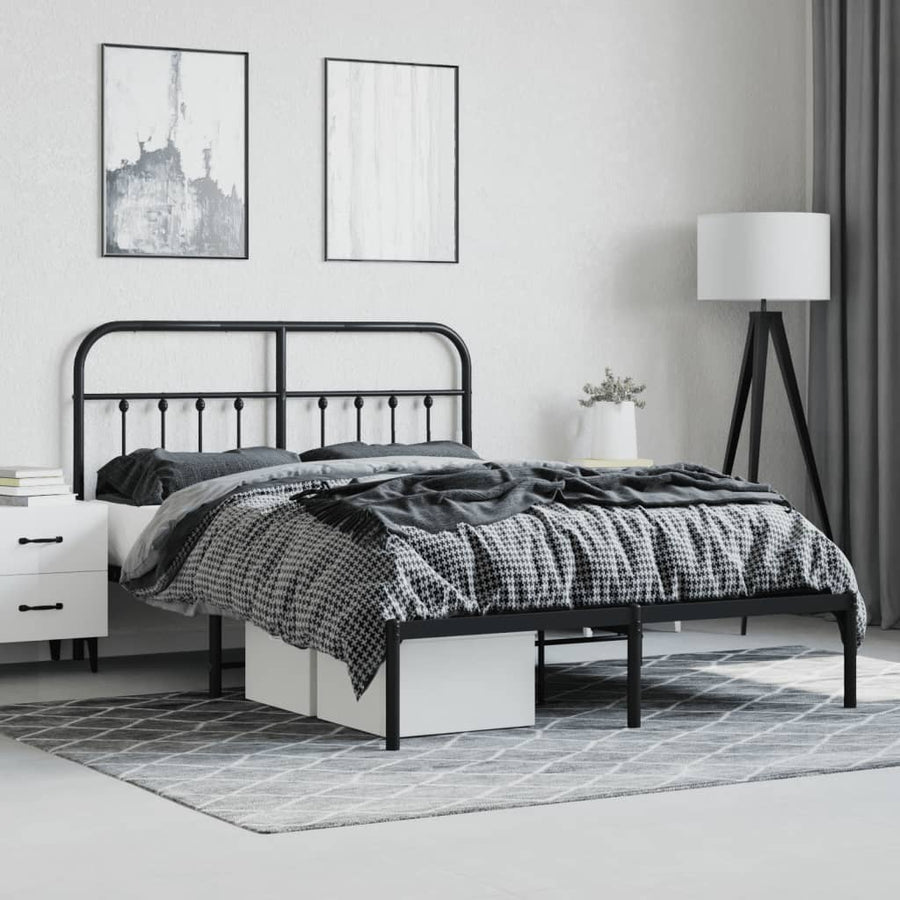 Bedframe Metaal 140 x 200 cm Zwart met hoofdbord