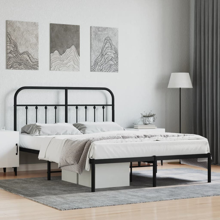 Bedframe Metaal 140 x 200 cm Zwart met hoofdbord
