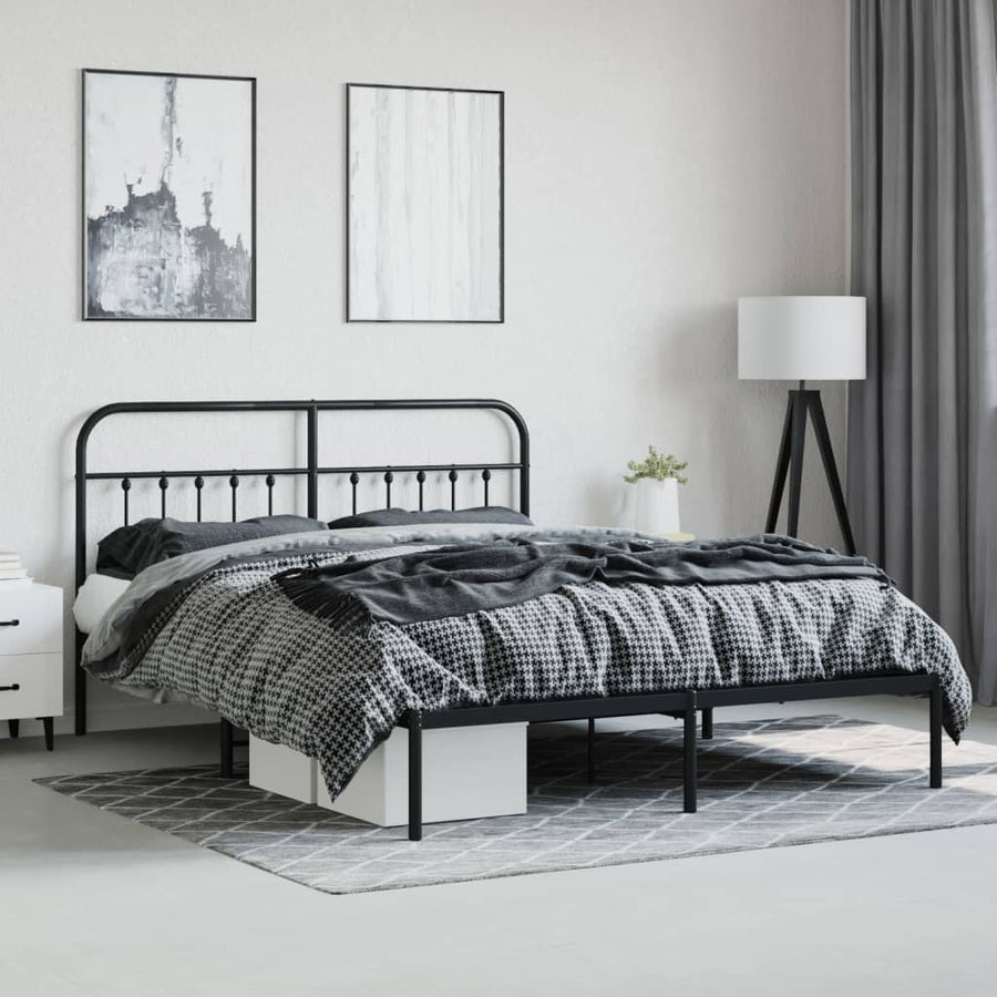 Bedframe Metaal 183 x 213 cm Zwart met hoofdbord