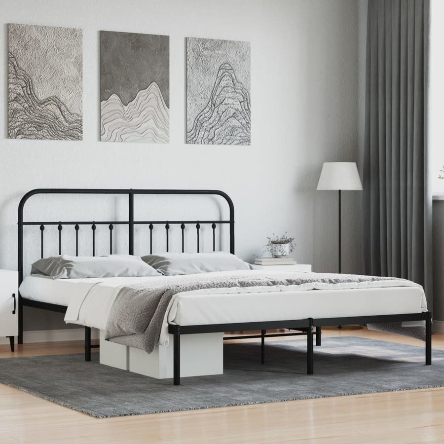 Bedframe Metaal 183 x 213 cm Zwart met hoofdbord