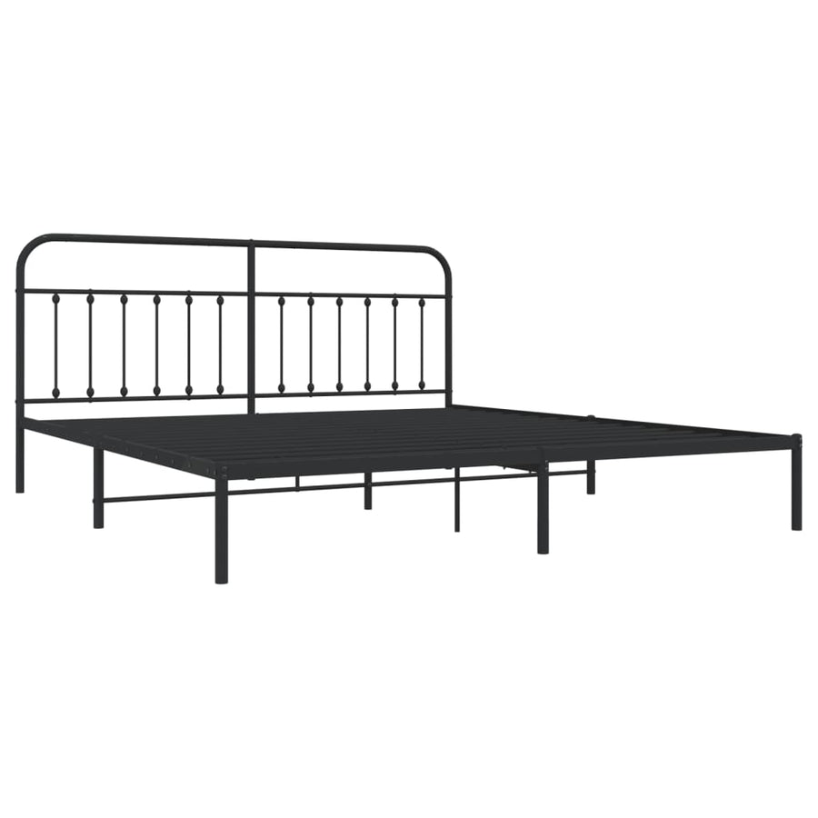 Bedframe Metaal 193 x 203 cm Zwart met hoofdbord