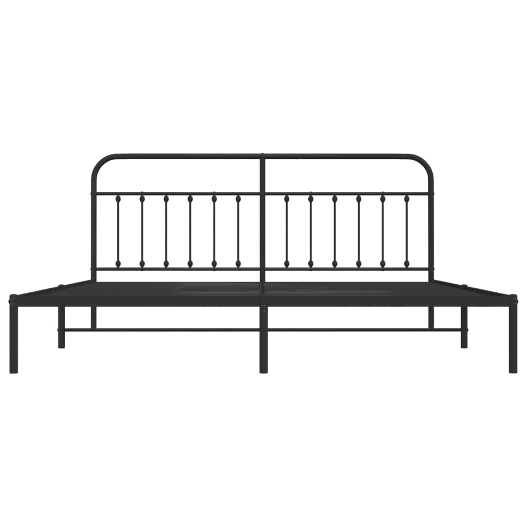 Bedframe Metaal 193 x 203 cm Zwart met hoofdbord