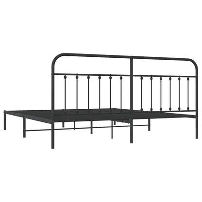 Bedframe Metaal 193 x 203 cm Zwart met hoofdbord