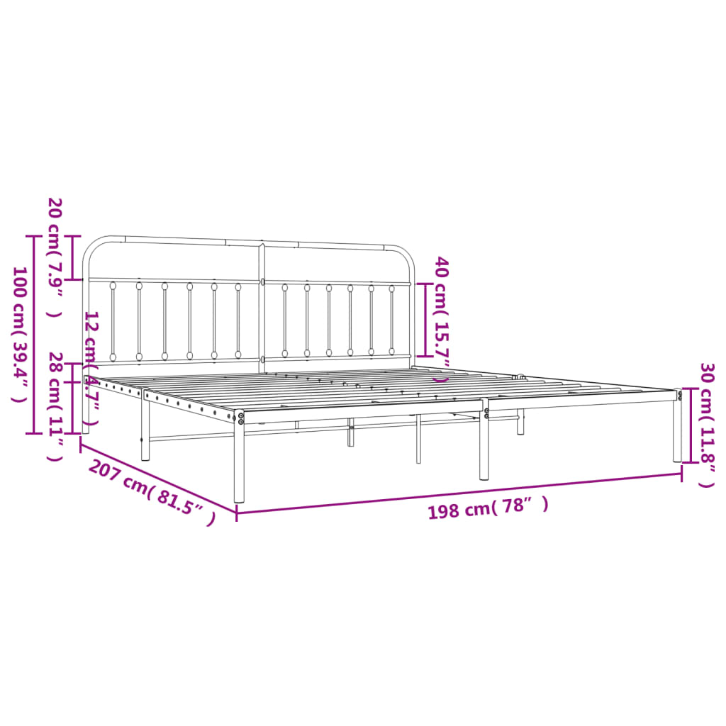 Bedframe Metaal 193 x 203 cm Zwart met hoofdbord