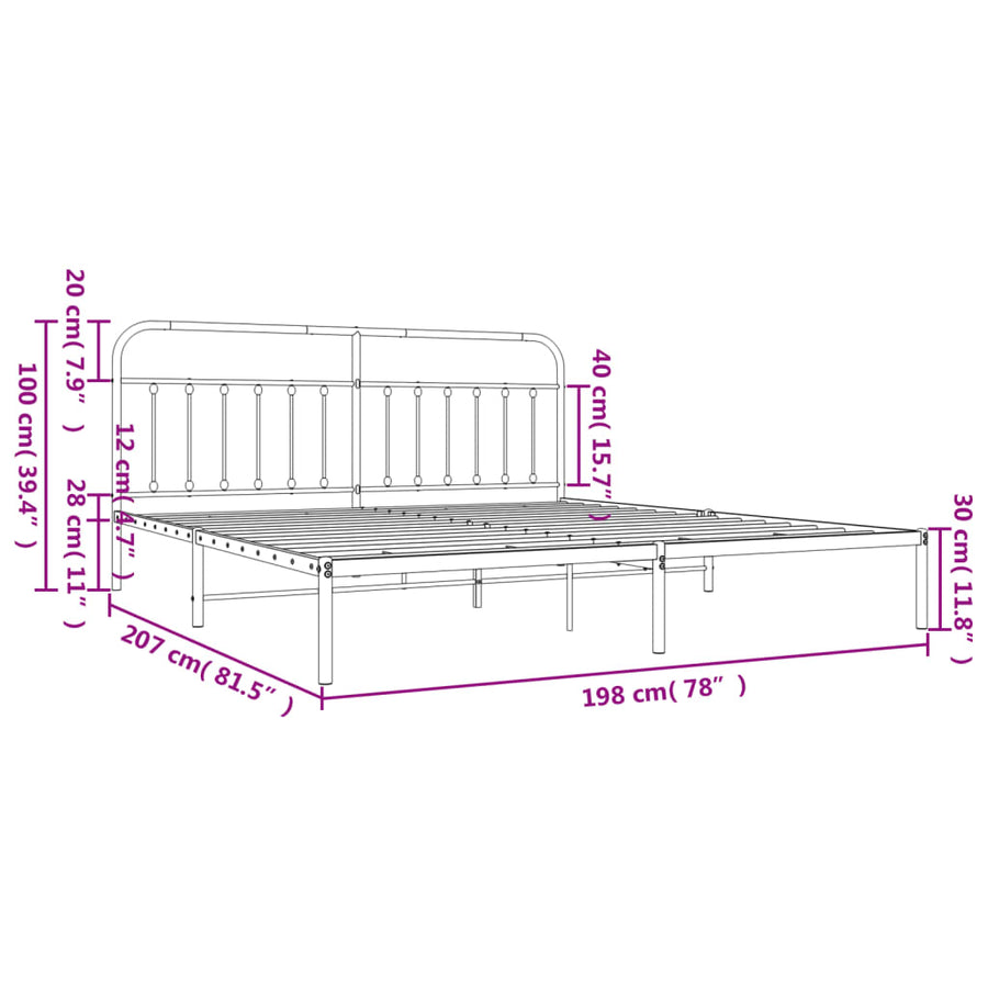 Bedframe Metaal 193 x 203 cm Zwart met hoofdbord