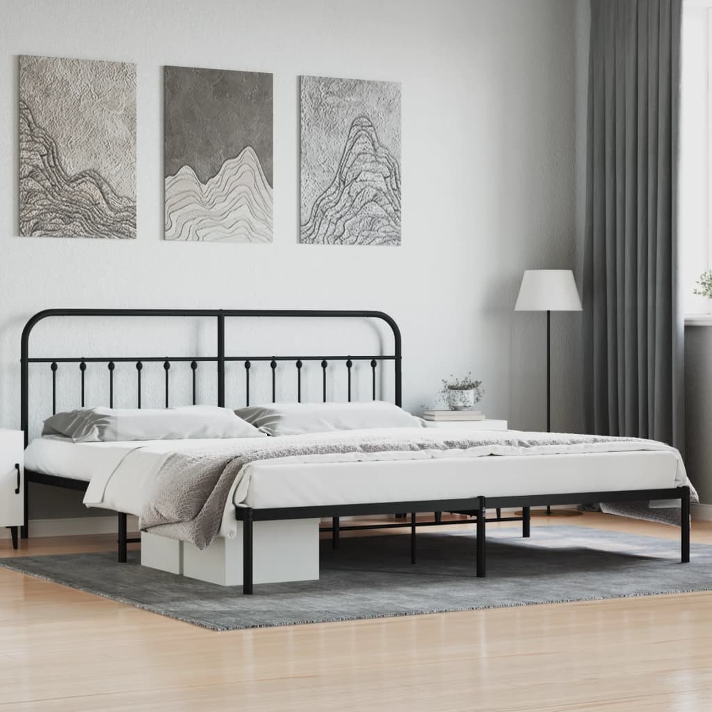 Bedframe Metaal 193 x 203 cm Zwart met hoofdbord