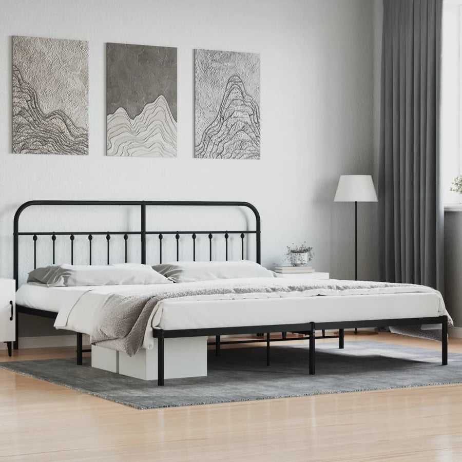 Bedframe Metaal 193 x 203 cm Zwart met hoofdbord