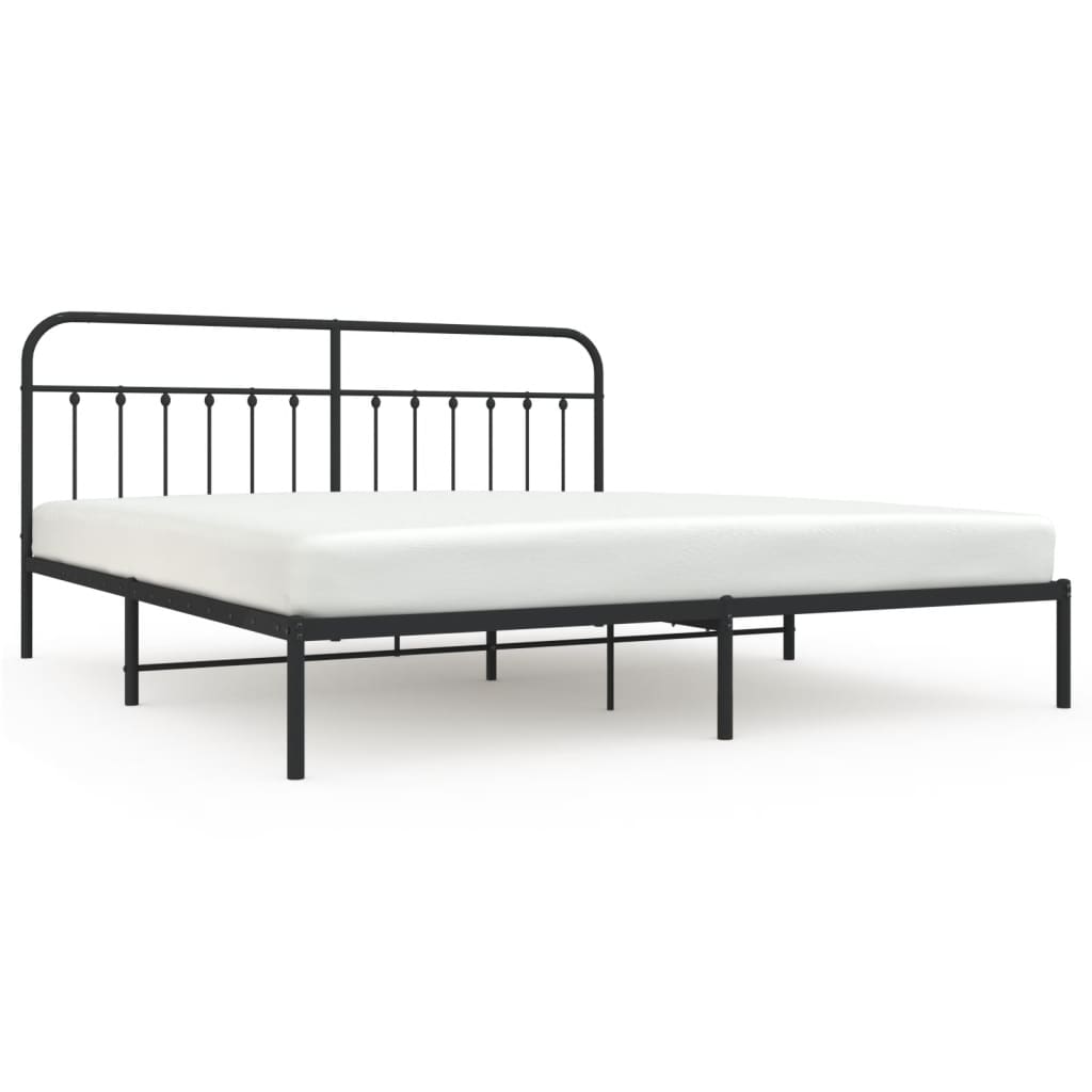 Bedframe Metaal 200 x 200 cm Zwart met hoofdbord