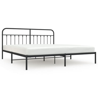 Bedframe Metaal 200 x 200 cm Zwart met hoofdbord