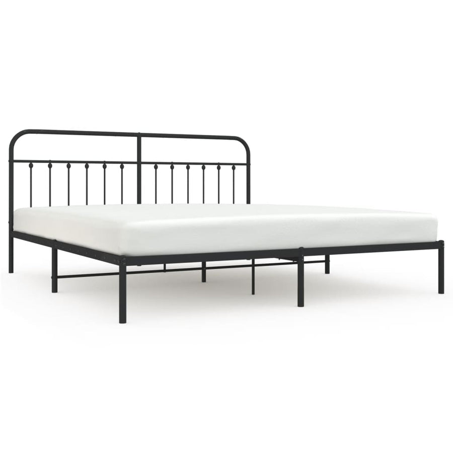 Bedframe Metaal 200 x 200 cm Zwart met hoofdbord