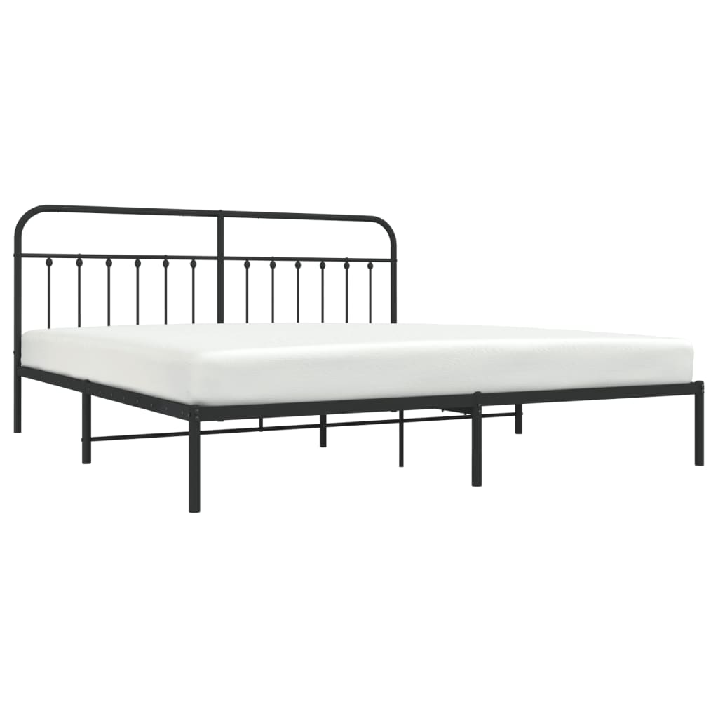 Bedframe Metaal 200 x 200 cm Zwart met hoofdbord