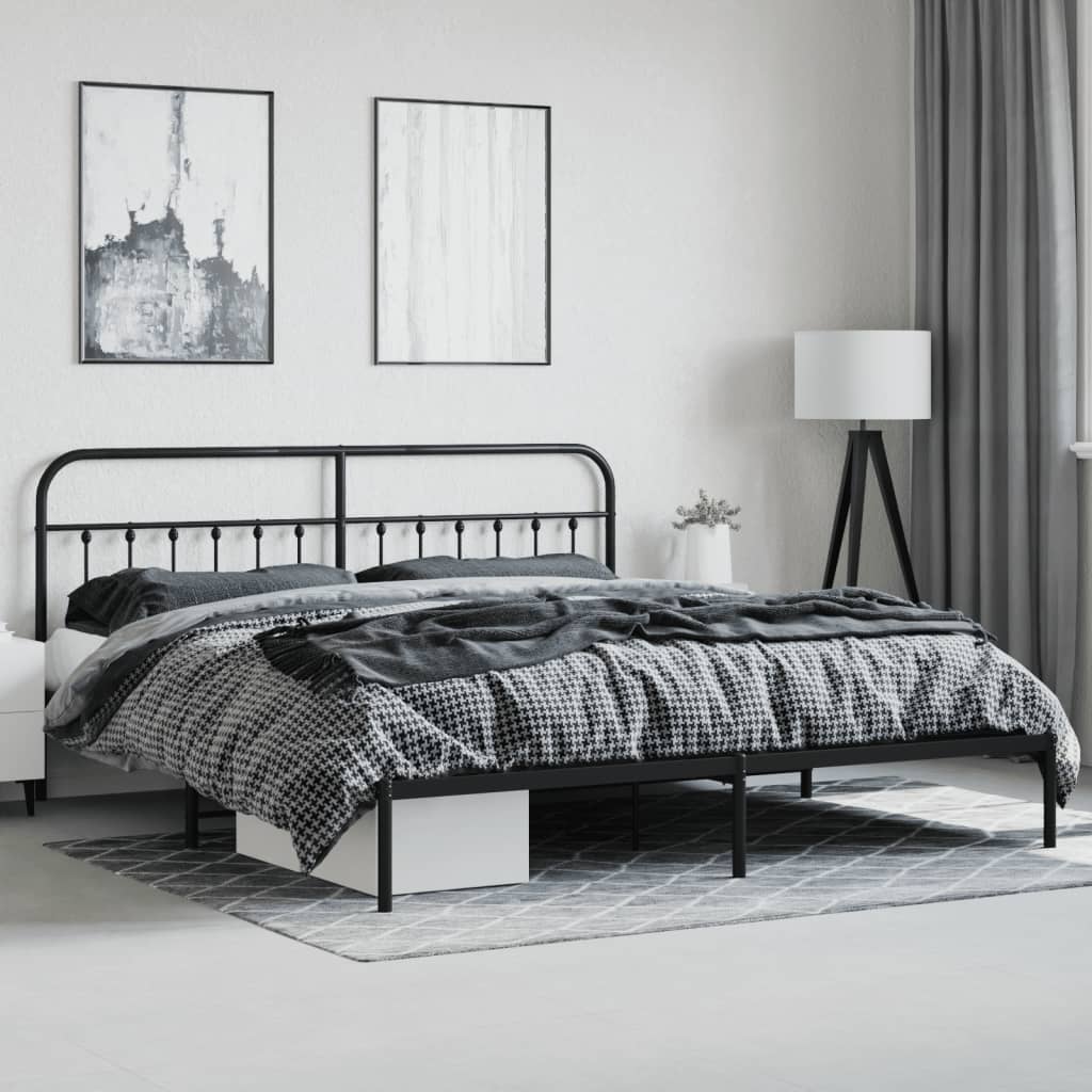 Bedframe Metaal 200 x 200 cm Zwart met hoofdbord