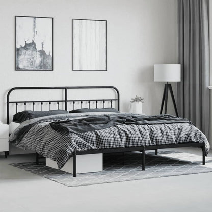 Bedframe Metaal 200 x 200 cm Zwart met hoofdbord