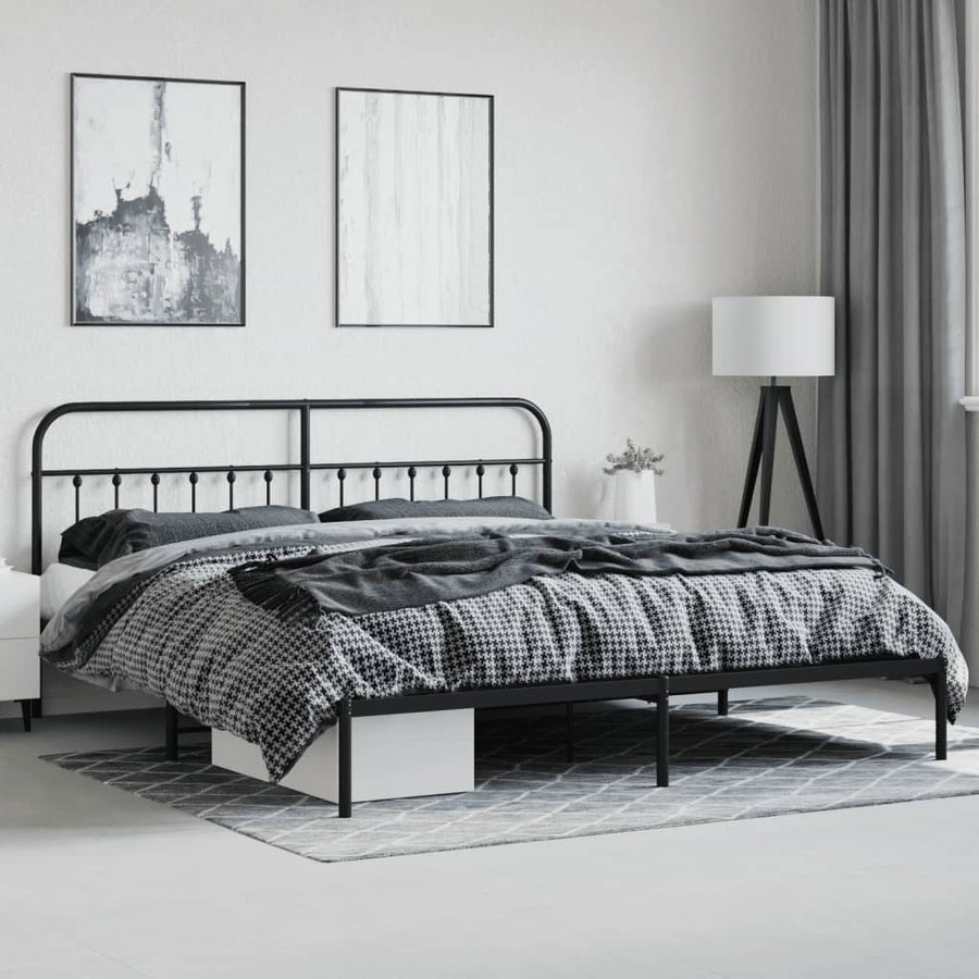 Bedframe Metaal 200 x 200 cm Zwart met hoofdbord