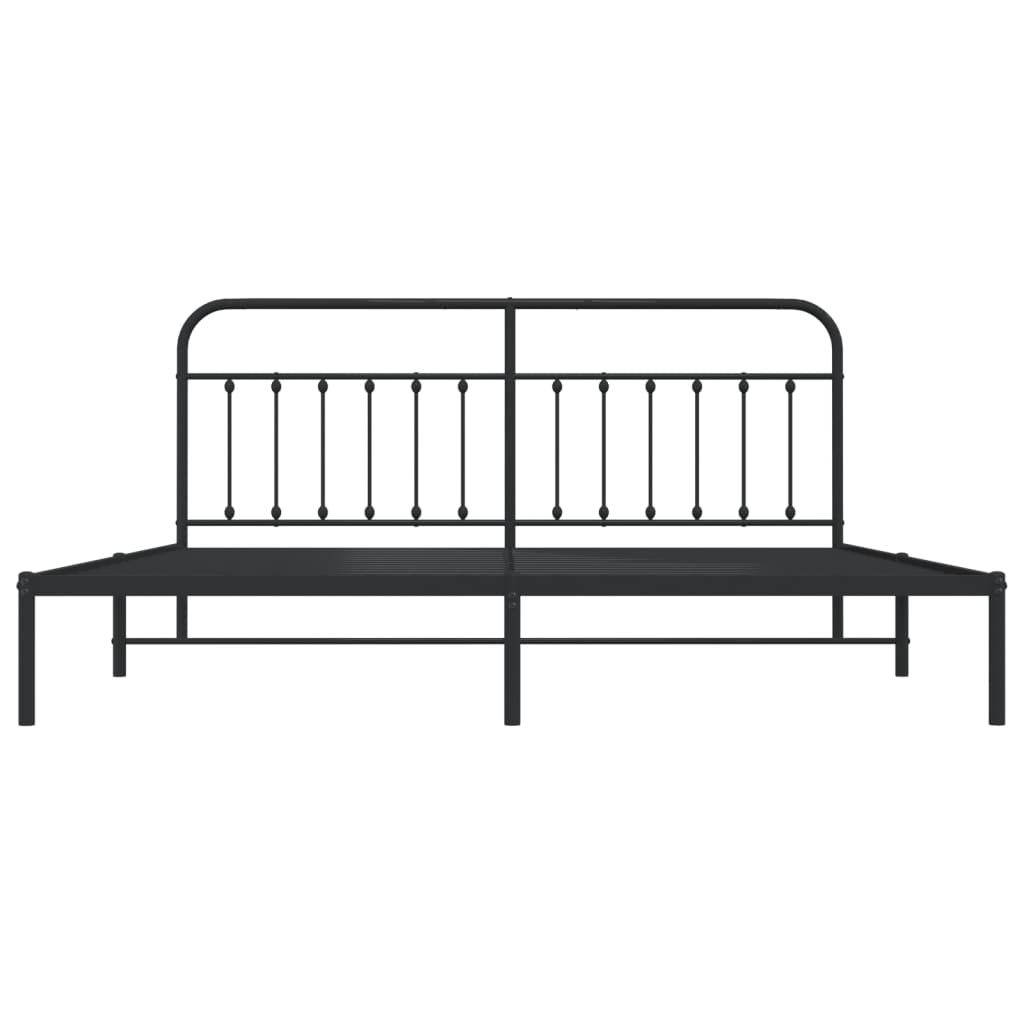 Bedframe Metaal 200 x 200 cm Zwart met hoofdbord