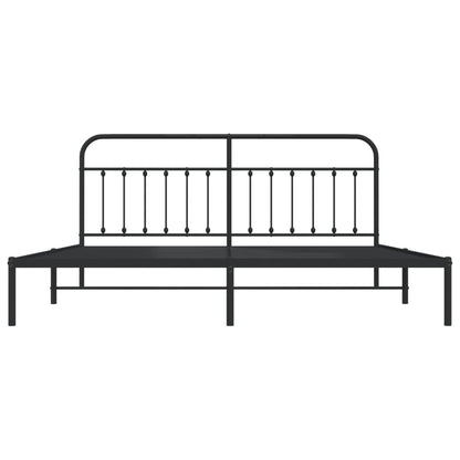 Bedframe Metaal 200 x 200 cm Zwart met hoofdbord