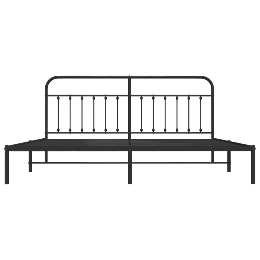 Bedframe Metaal 200 x 200 cm Zwart met hoofdbord