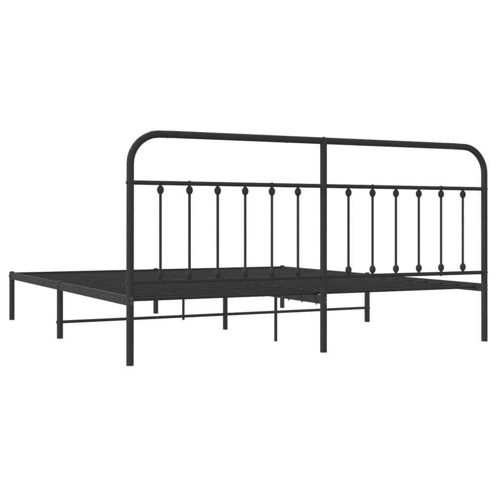 Bedframe Metaal 200 x 200 cm Zwart met hoofdbord