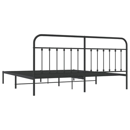 Bedframe Metaal 200 x 200 cm Zwart met hoofdbord
