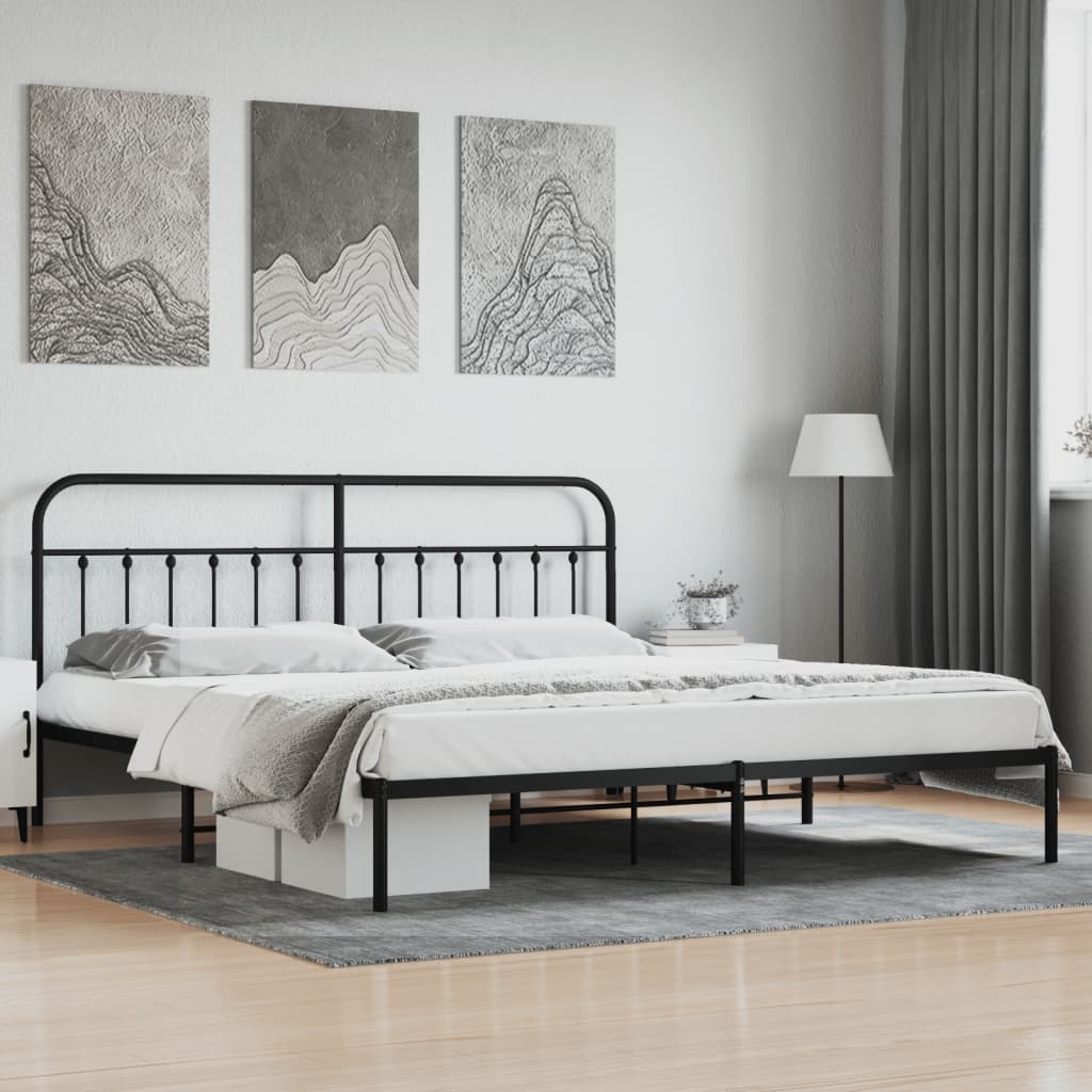 Bedframe Metaal 200 x 200 cm Zwart met hoofdbord
