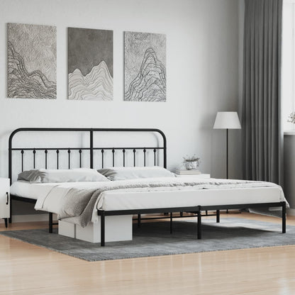 Bedframe Metaal 200 x 200 cm Zwart met hoofdbord