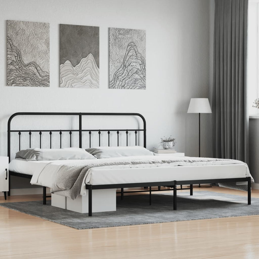 Bedframe Metaal 200 x 200 cm Zwart met hoofdbord