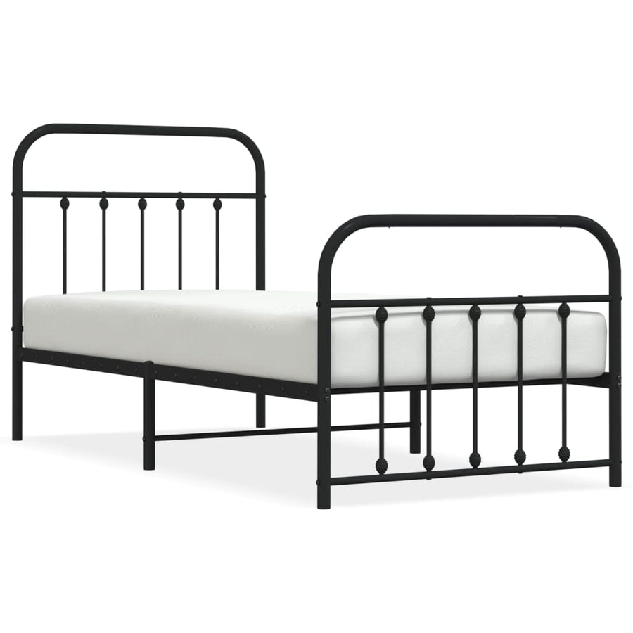Bedframe Met Hoofd- En Voeteneinde Metaal 90 x 190 cm Zwart met hoofdbord & voetbord