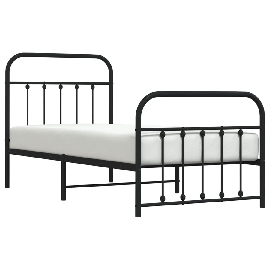 Bedframe Met Hoofd- En Voeteneinde Metaal 90 x 190 cm Zwart met hoofdbord & voetbord