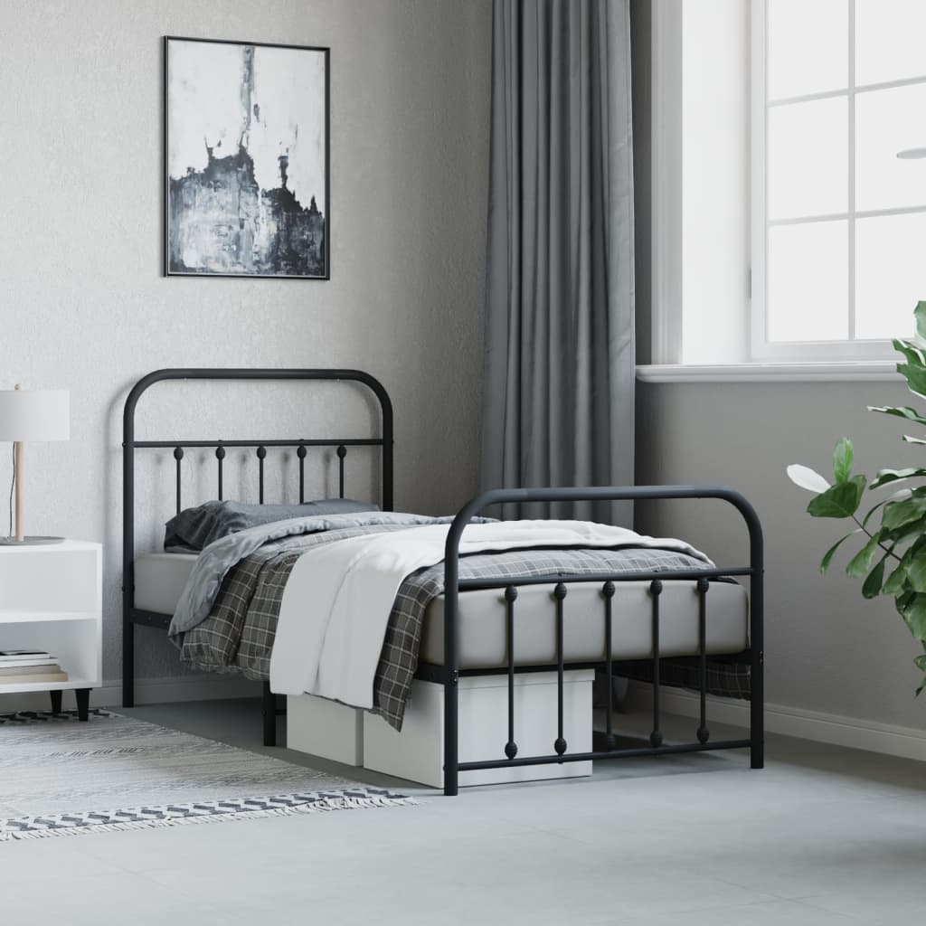 Bedframe Met Hoofd- En Voeteneinde Metaal 90 x 190 cm Zwart met hoofdbord & voetbord