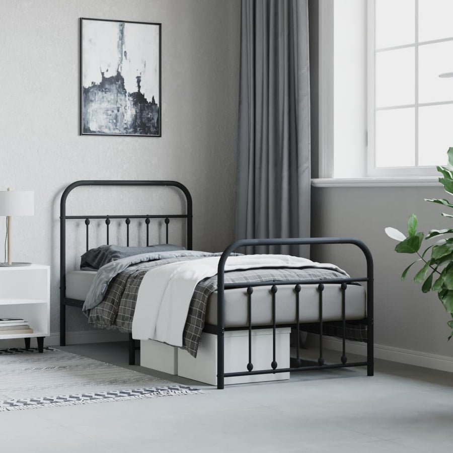Bedframe Met Hoofd- En Voeteneinde Metaal 90 x 190 cm Zwart met hoofdbord & voetbord