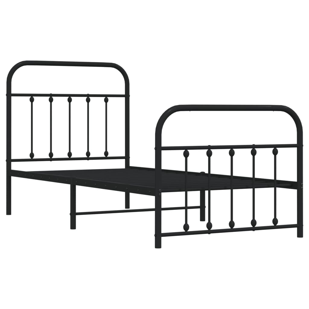 Bedframe Met Hoofd- En Voeteneinde Metaal 90 x 190 cm Zwart met hoofdbord & voetbord
