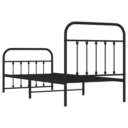 Bedframe Met Hoofd- En Voeteneinde Metaal 90 x 190 cm Zwart met hoofdbord & voetbord