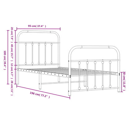 Bedframe Met Hoofd- En Voeteneinde Metaal 90 x 190 cm Zwart met hoofdbord & voetbord