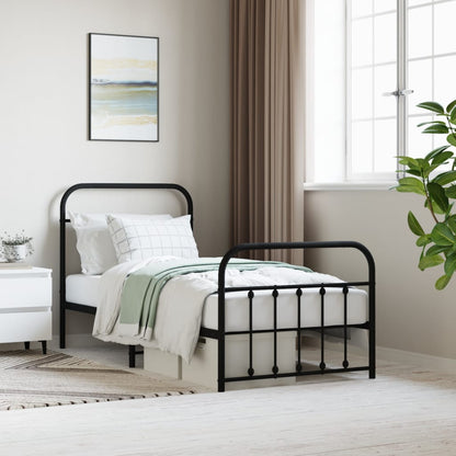 Bedframe Met Hoofd- En Voeteneinde Metaal 90 x 190 cm Zwart met hoofdbord & voetbord