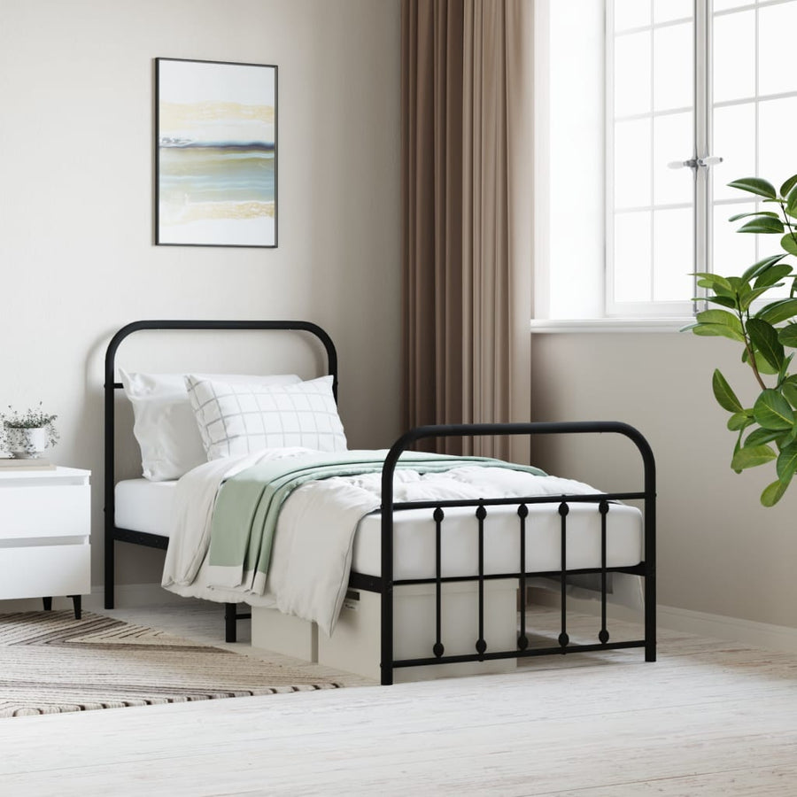 Bedframe Met Hoofd- En Voeteneinde Metaal 90 x 190 cm Zwart met hoofdbord & voetbord