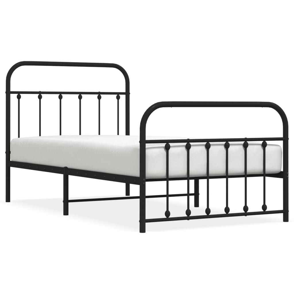 Bedframe Met Hoofd- En Voeteneinde Metaal 100 x 190 cm Zwart met hoofdbord & voetbord