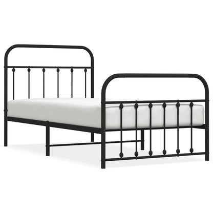 Bedframe Met Hoofd- En Voeteneinde Metaal 100 x 190 cm Zwart met hoofdbord & voetbord