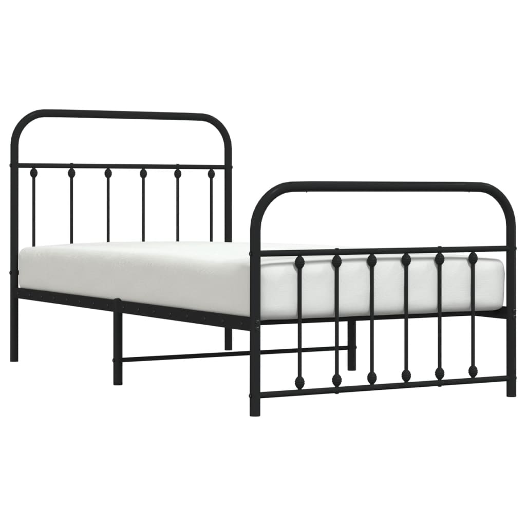 Bedframe Met Hoofd- En Voeteneinde Metaal 100 x 190 cm Zwart met hoofdbord & voetbord