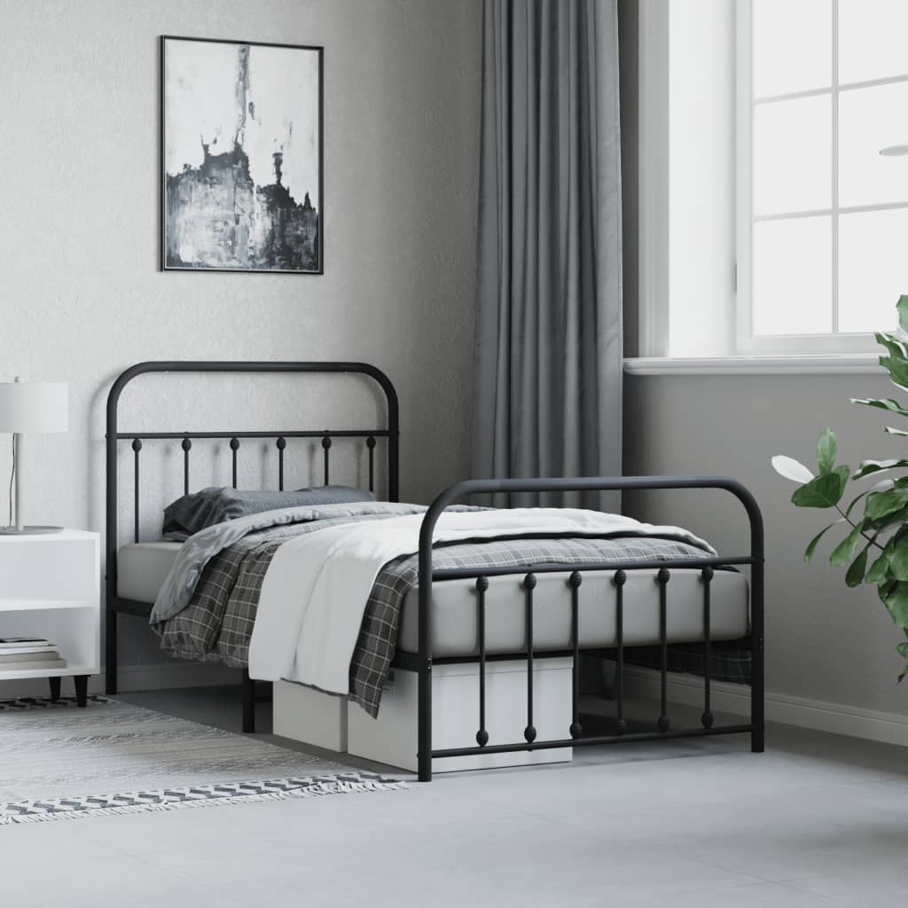 Bedframe Met Hoofd- En Voeteneinde Metaal 100 x 190 cm Zwart met hoofdbord & voetbord