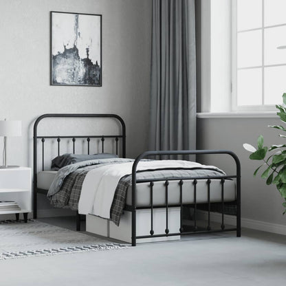 Bedframe Met Hoofd- En Voeteneinde Metaal 100 x 190 cm Zwart met hoofdbord & voetbord