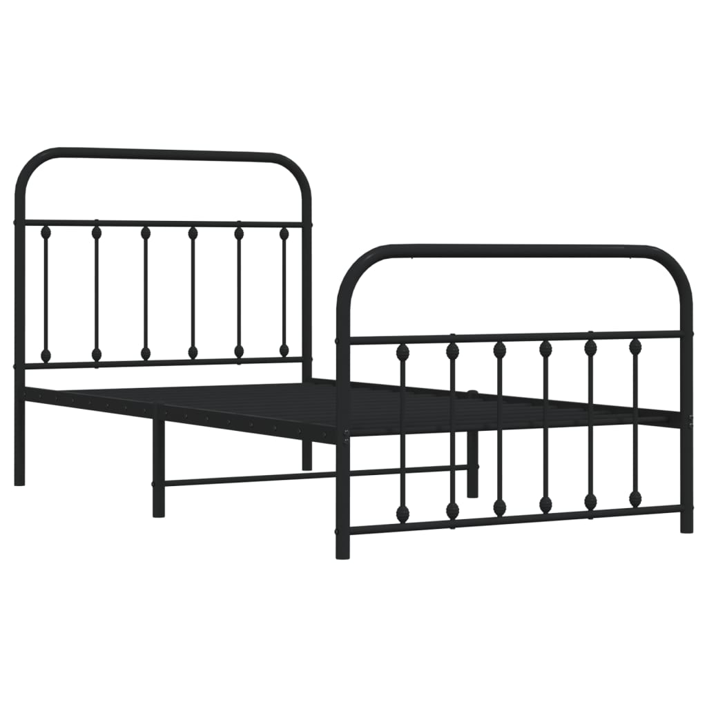 Bedframe Met Hoofd- En Voeteneinde Metaal 100 x 190 cm Zwart met hoofdbord & voetbord