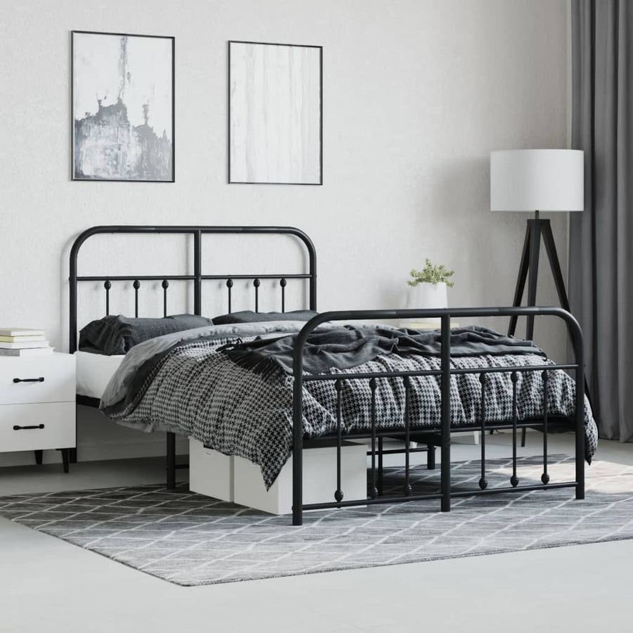 Bedframe Met Hoofd- En Voeteneinde Metaal 120 x 190 cm Zwart met hoofdbord & voetbord